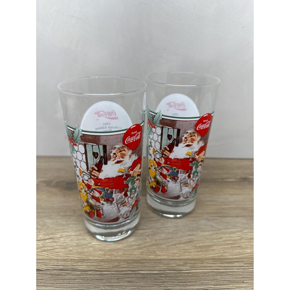 VTG 1994 Coca Cola Krystal Santa Claus Glass Set of 2 6.25x3 Inch